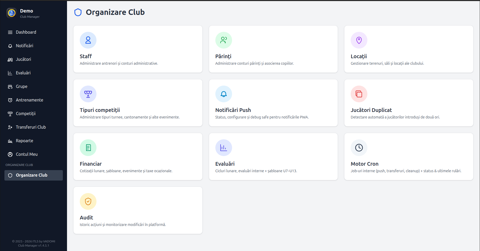 Organizare Club — Notificări Push